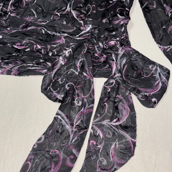 White House Black Market Sz 8 Silk Velvet Burnout Sheer Black Purple Whimsigoth - Picture 7 of 16